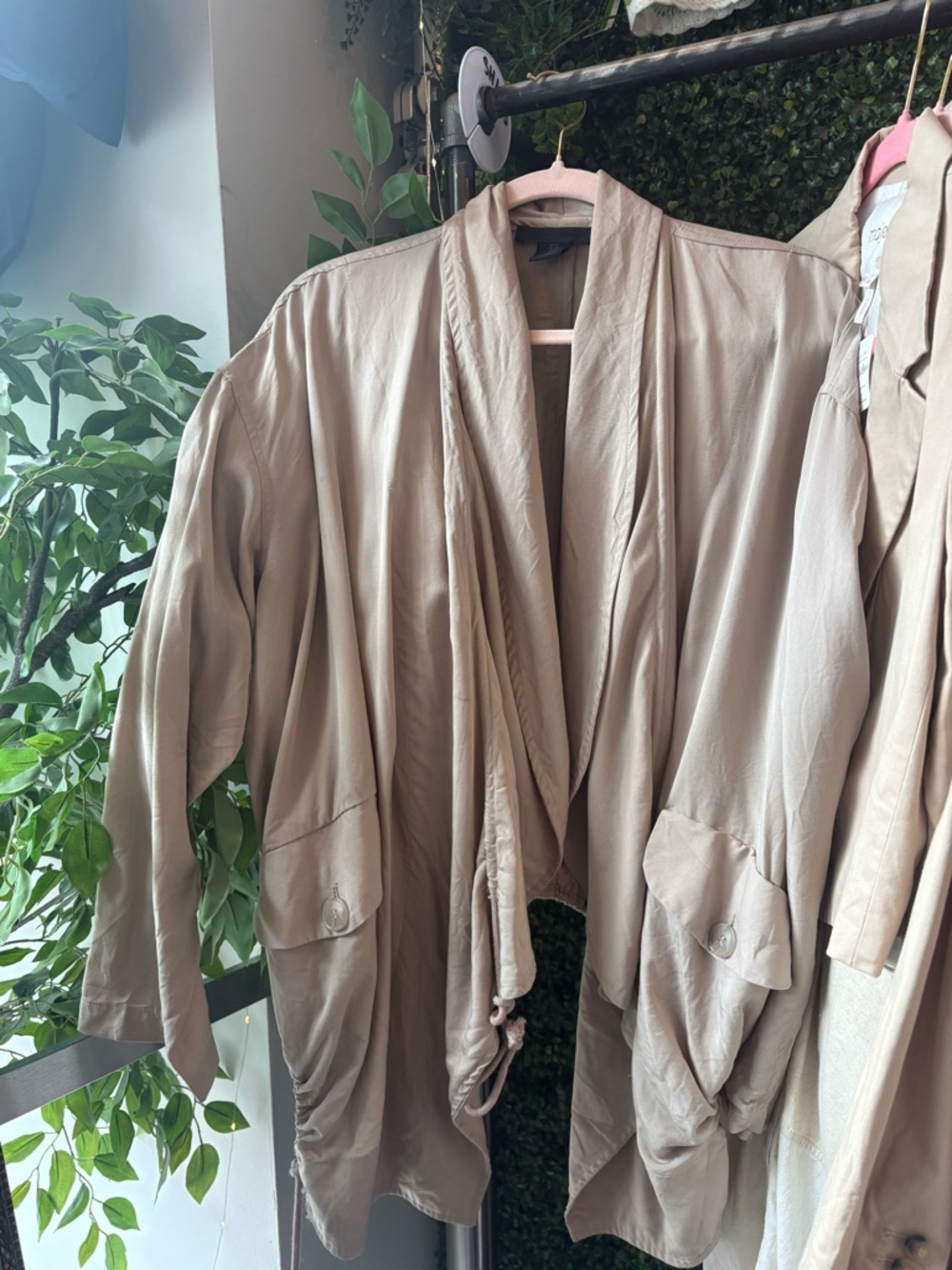 Madewell Taupe Draped Open-Front Blazer